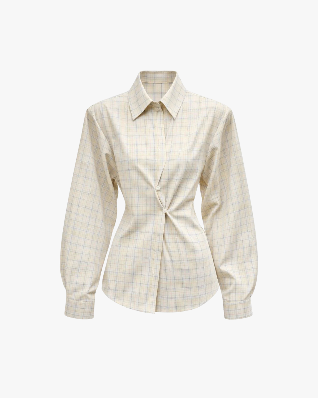 FITTED CHECKED SHIRT WITH ASYMMETRICAL CLOSURE - SOFT YELLOW