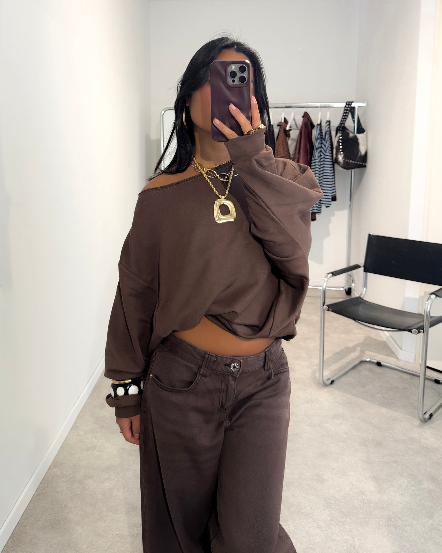 ONE SHOULDER ASYMMETRICAL SWEATER - BROWN