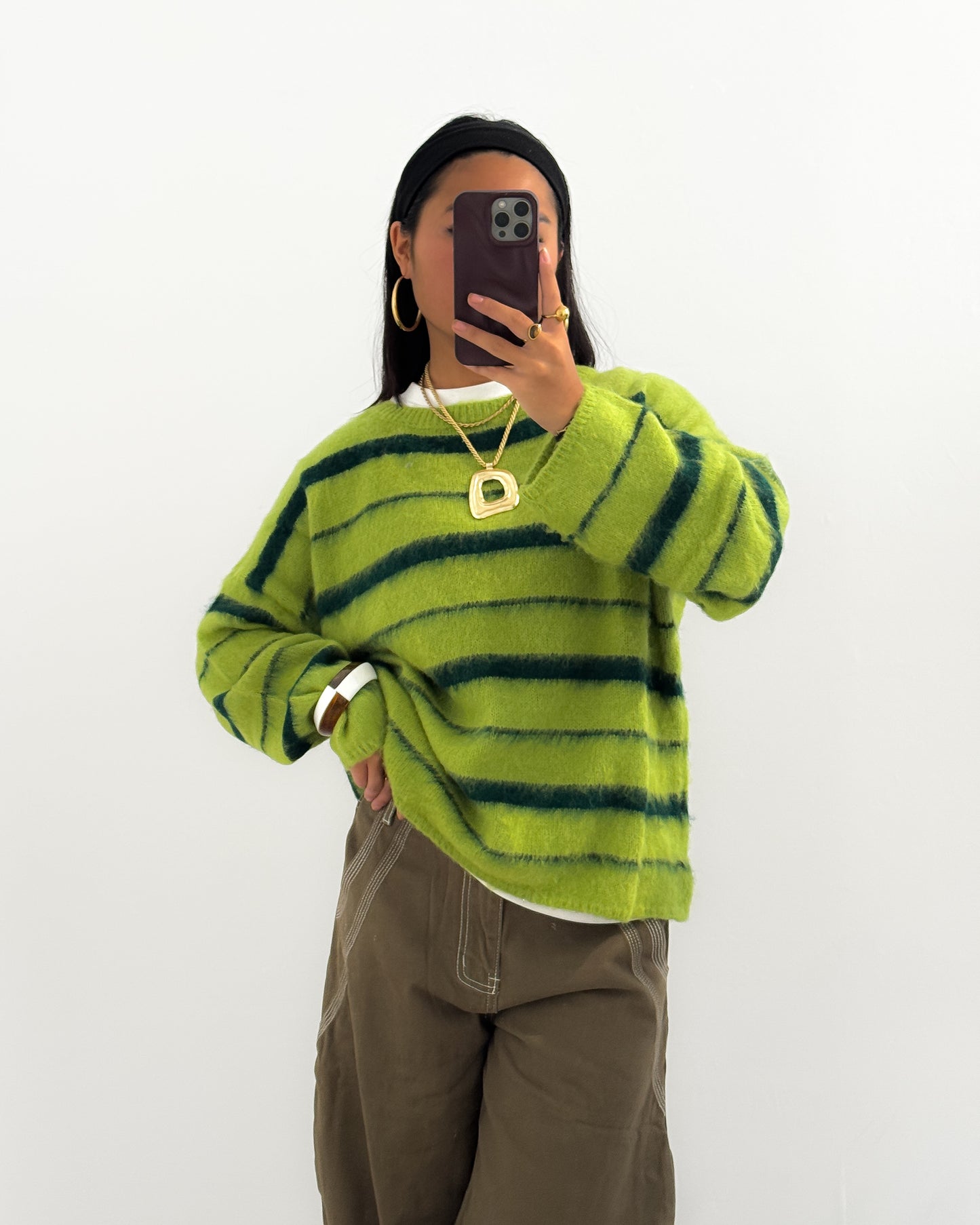 STRIPED MOHAIRMIX KNIT - GREEN