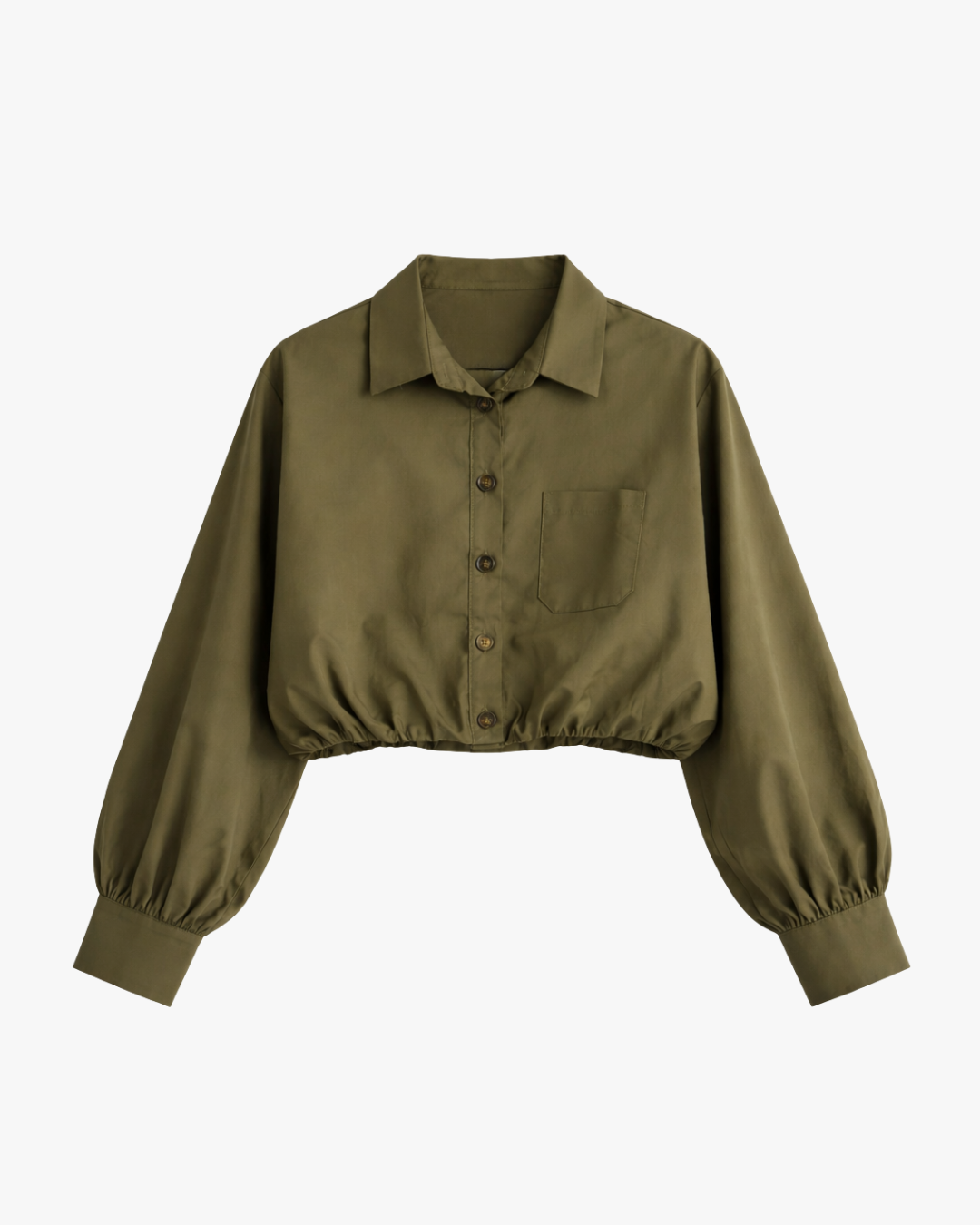 POPLIN CROPPED BLOUSE SHIRT - ARMY GREEN