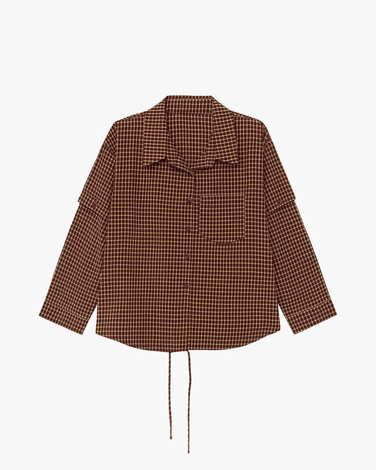 CHECKERED SHIRT WITH ADJUSTABLE SLEEVES - AUBURN