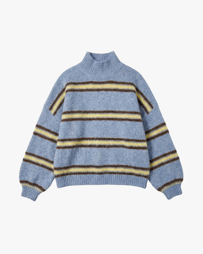 DOUBLE STRIPED FUZZY KNIT - BLUE