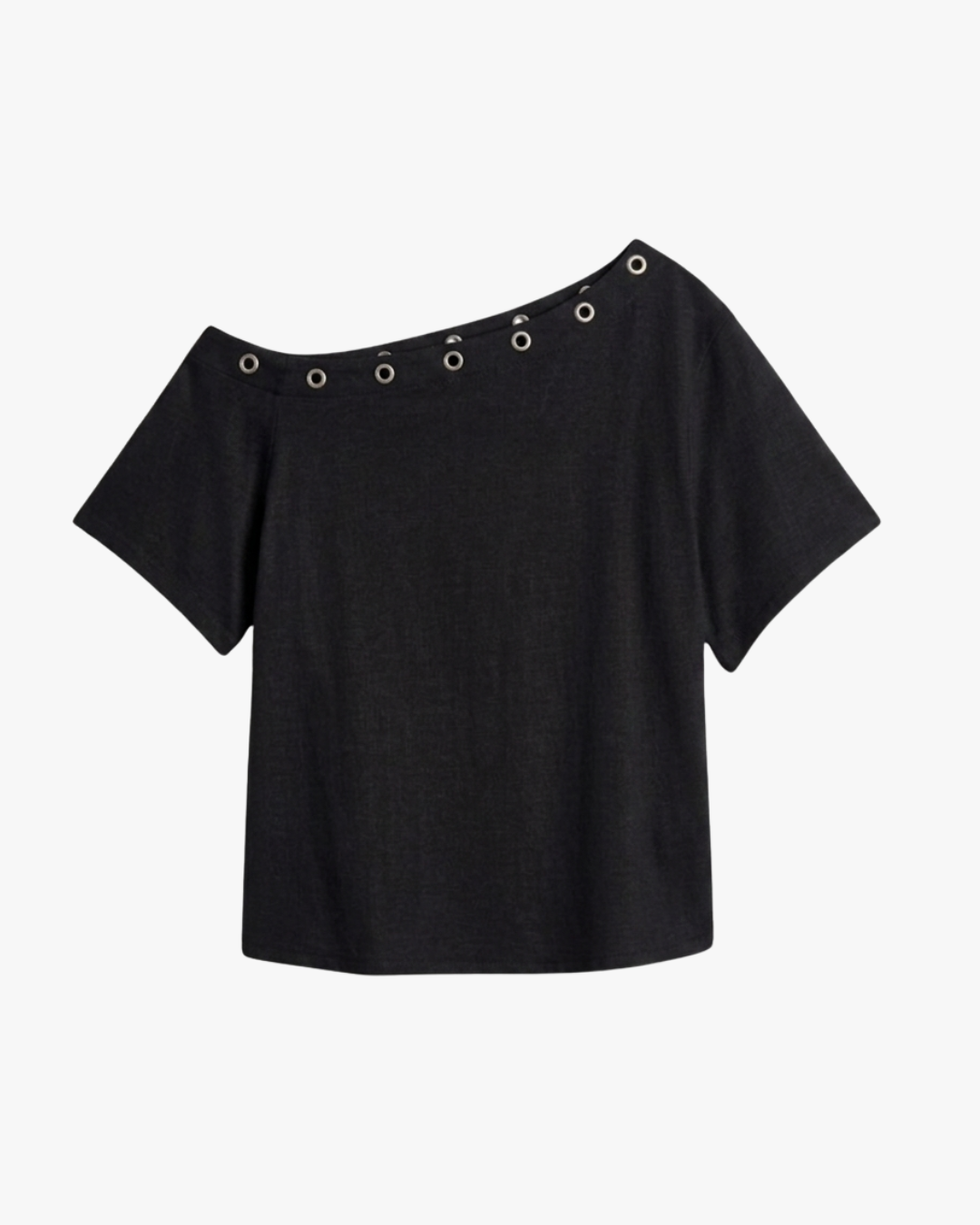 ASYMMETRICAL EYELETS TEE - BLACK