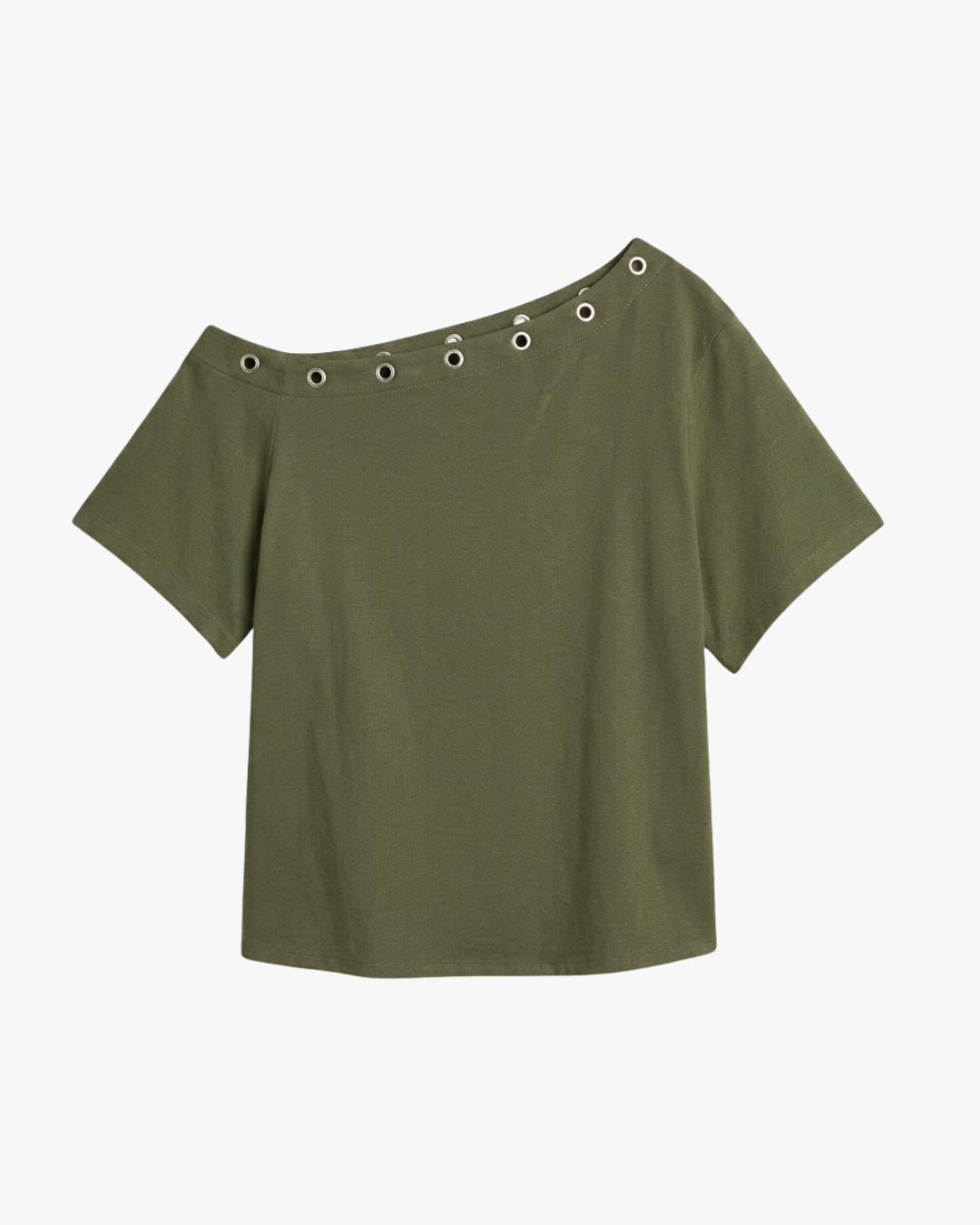 ASYMMETRICAL EYELETS TEE - KHAKI