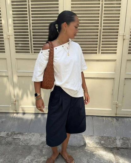 ASYMMETRICAL EYELETS TEE - WHITE