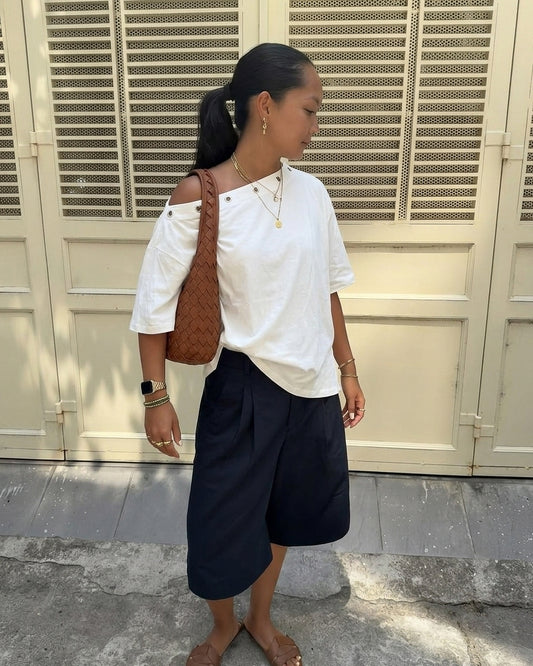 ASYMMETRICAL EYELETS TEE - WHITE