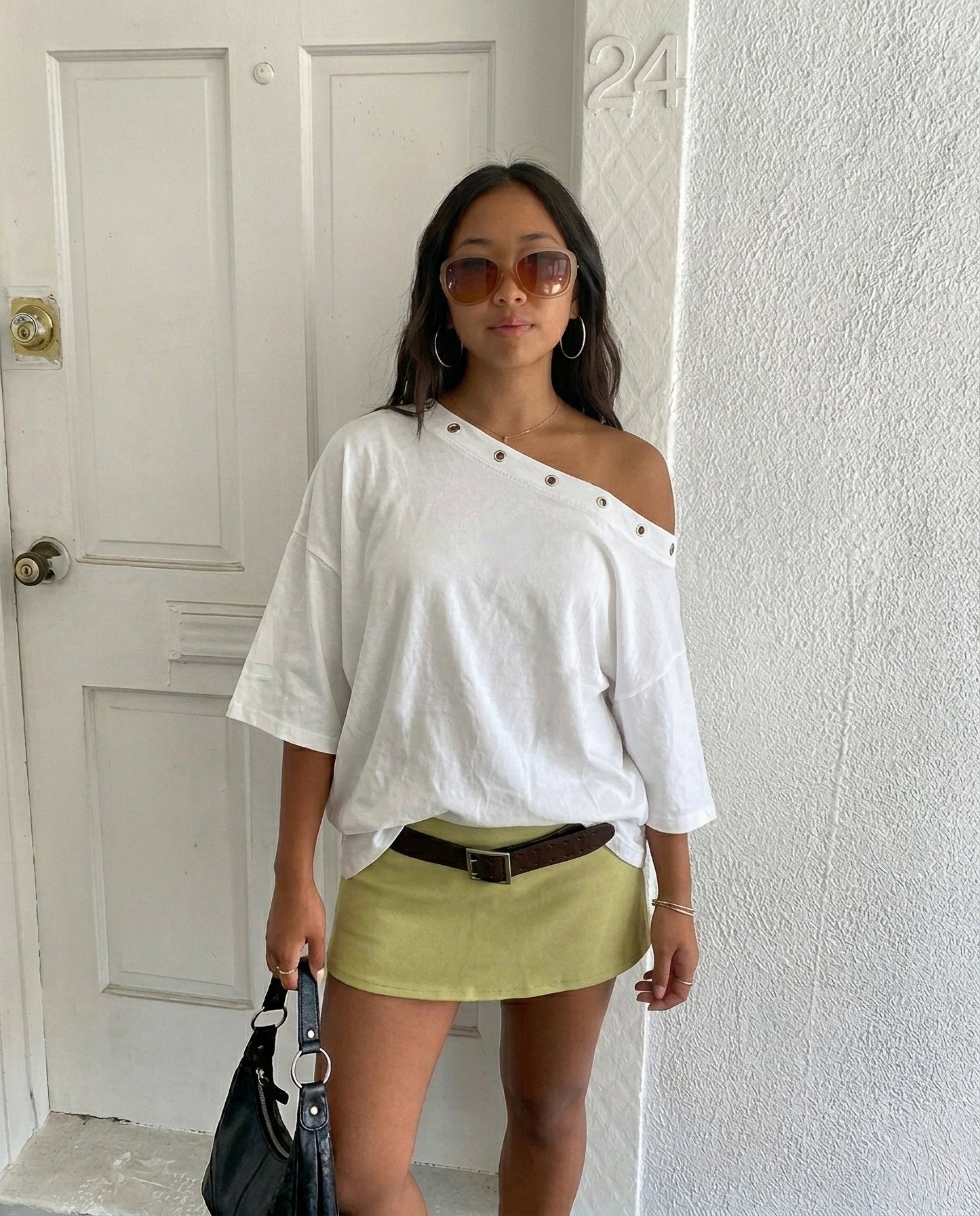 ASYMMETRICAL EYELETS TEE - WHITE