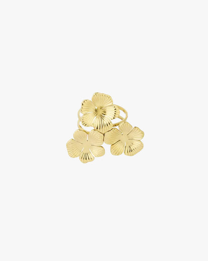 CHUNKY 3 FLOWERS RING - GOLD