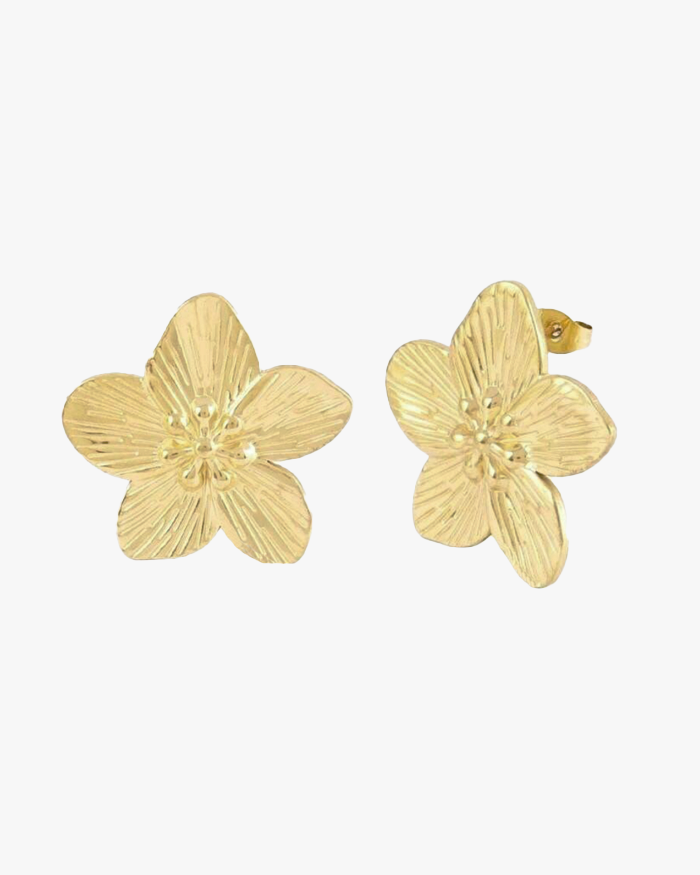 CHUNKY FLOWER STUDS EARRINGS - GOLD