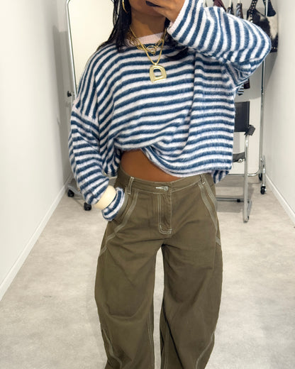 STRIPED MOHAIRMIX KNIT - ROSE MARINE