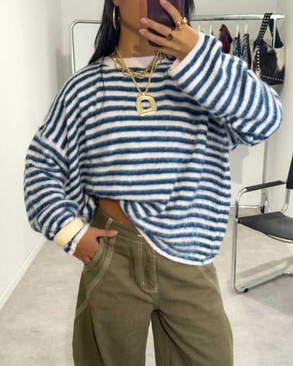 STRIPED MOHAIRMIX KNIT - ROSE MARINE