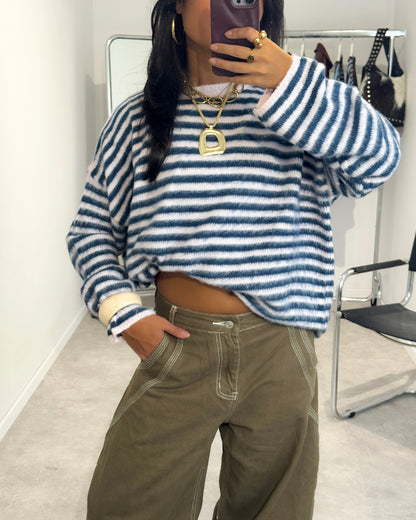 STRIPED MOHAIRMIX KNIT - ROSE MARINE