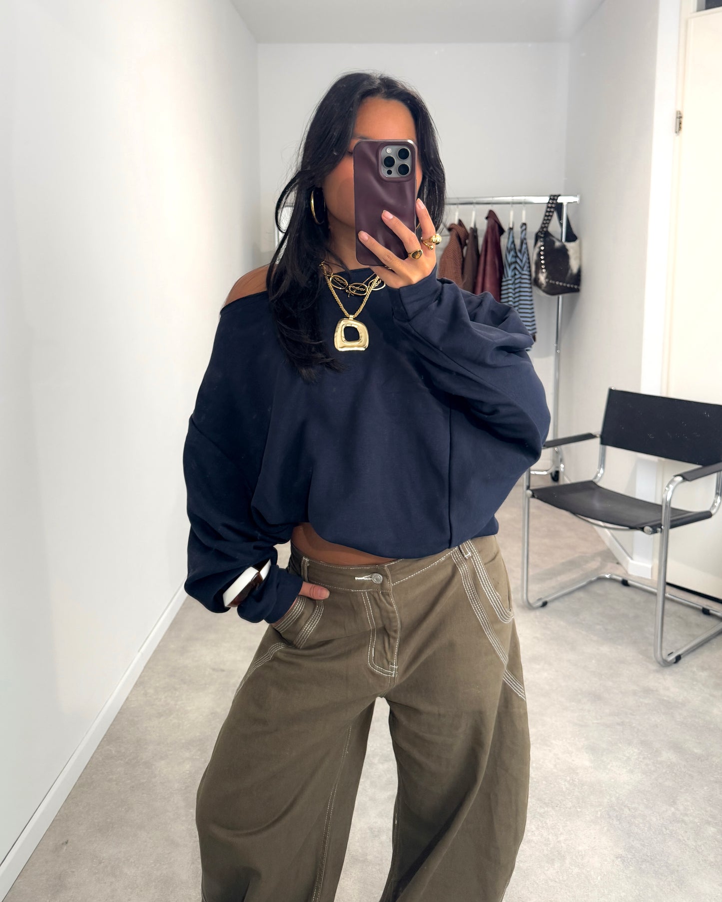 ONE SHOULDER ASYMMETRICAL SWEATER - NAVY