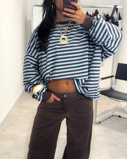 STRIPED SWEATER LONGSLEEVE - BLUE/BROWN