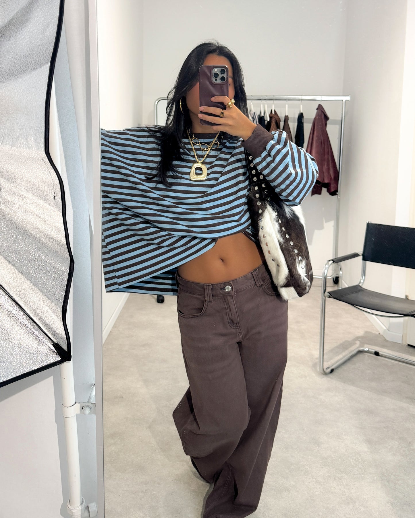 STRIPED SWEATER LONGSLEEVE - BLUE/BROWN