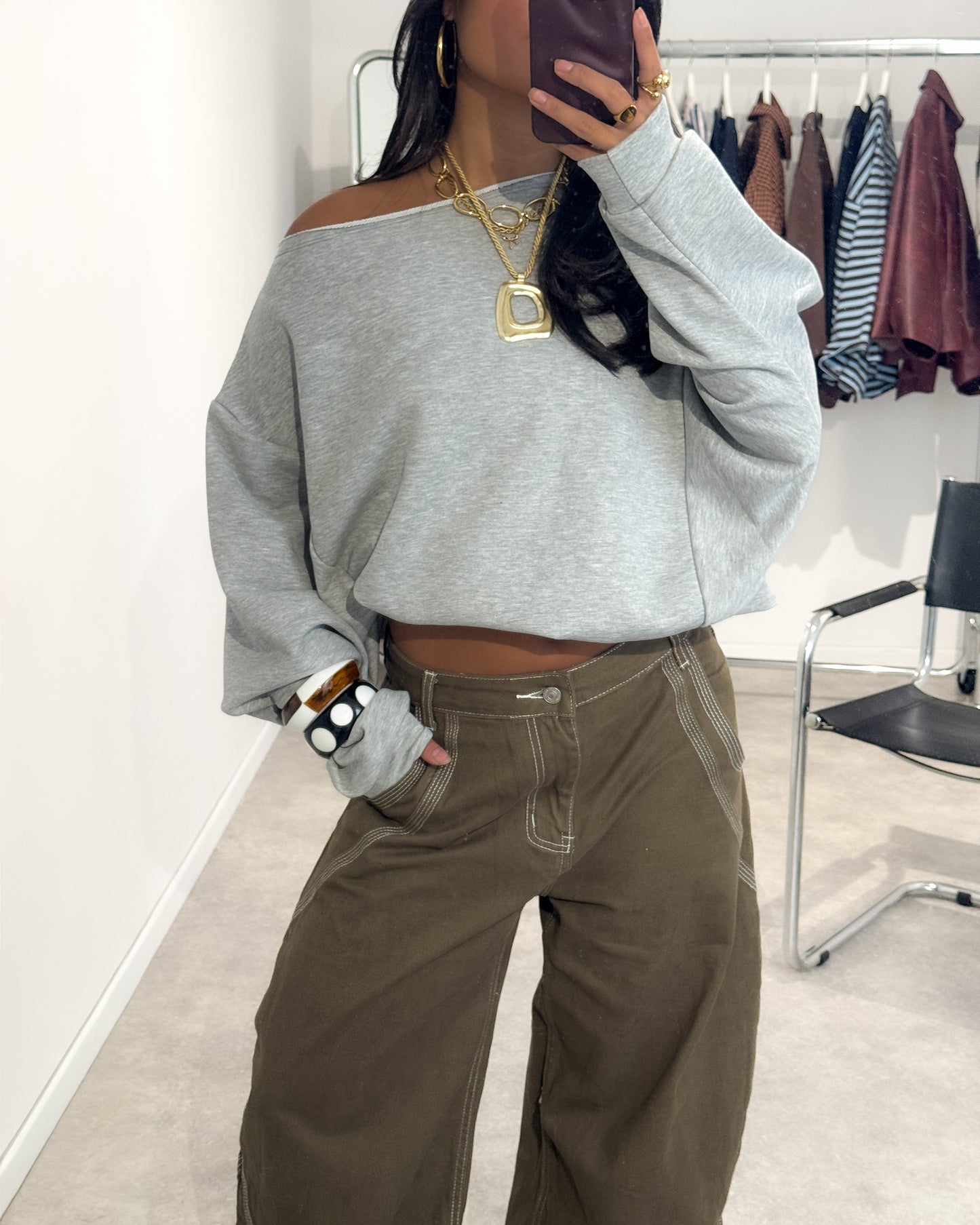 ONE SHOULDER ASYMMETRICAL SWEATER - GREY