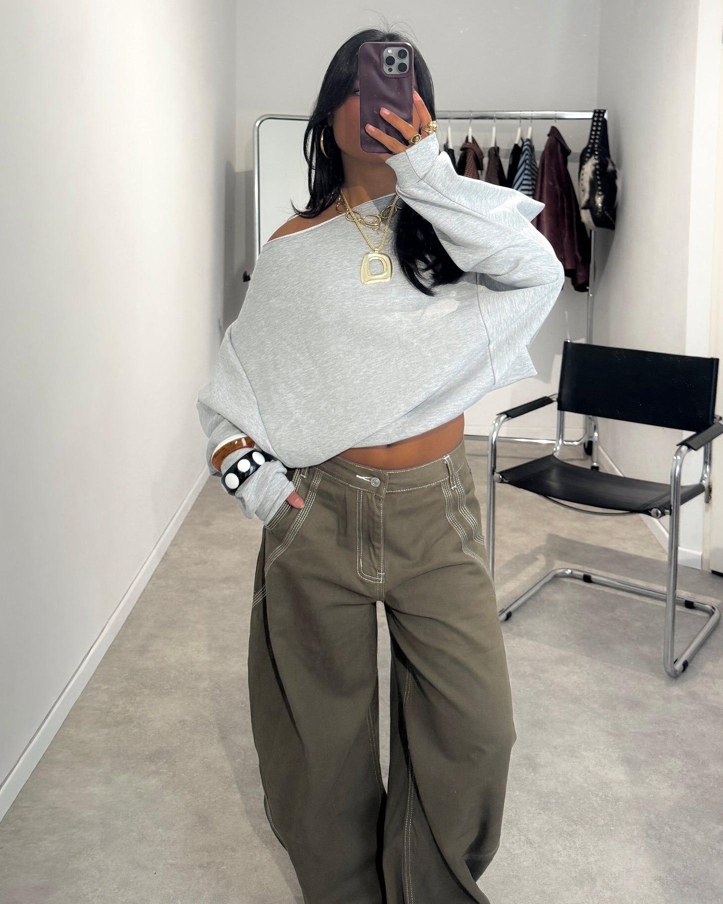 ONE SHOULDER ASYMMETRICAL SWEATER - GREY