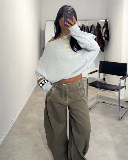 ONE SHOULDER ASYMMETRICAL SWEATER - GREY