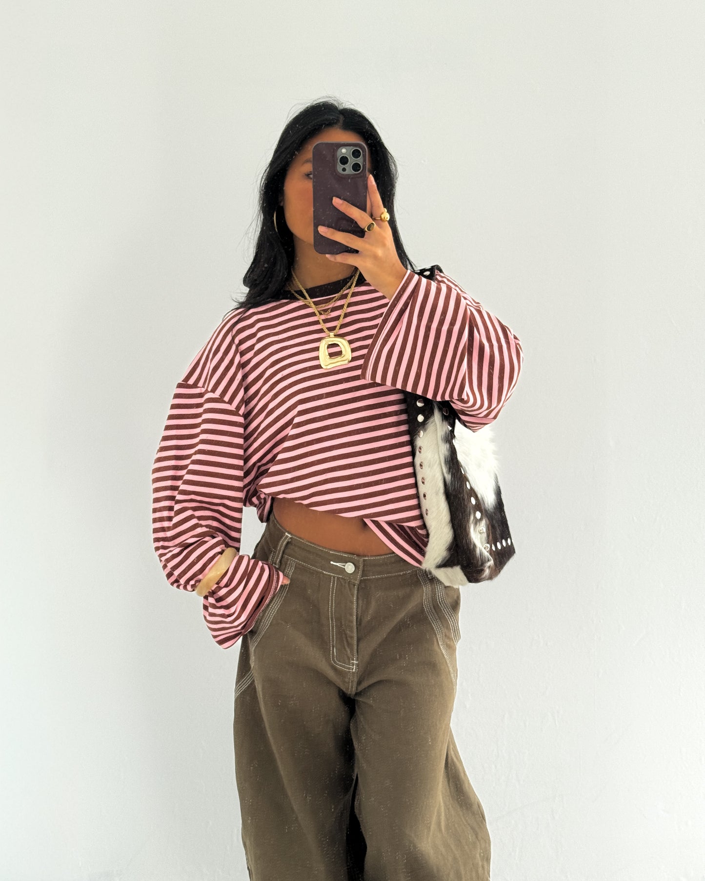 STRIPED LONGSLEEVE - PINK/BROWN