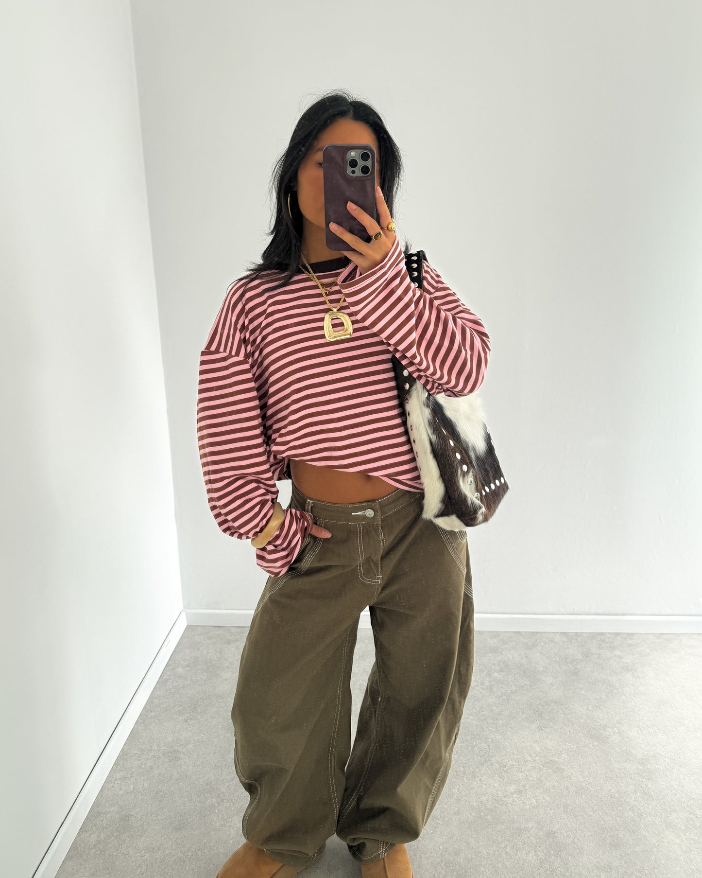 STRIPED LONGSLEEVE - PINK/BROWN