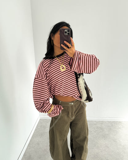 STRIPED LONGSLEEVE - PINK/BROWN