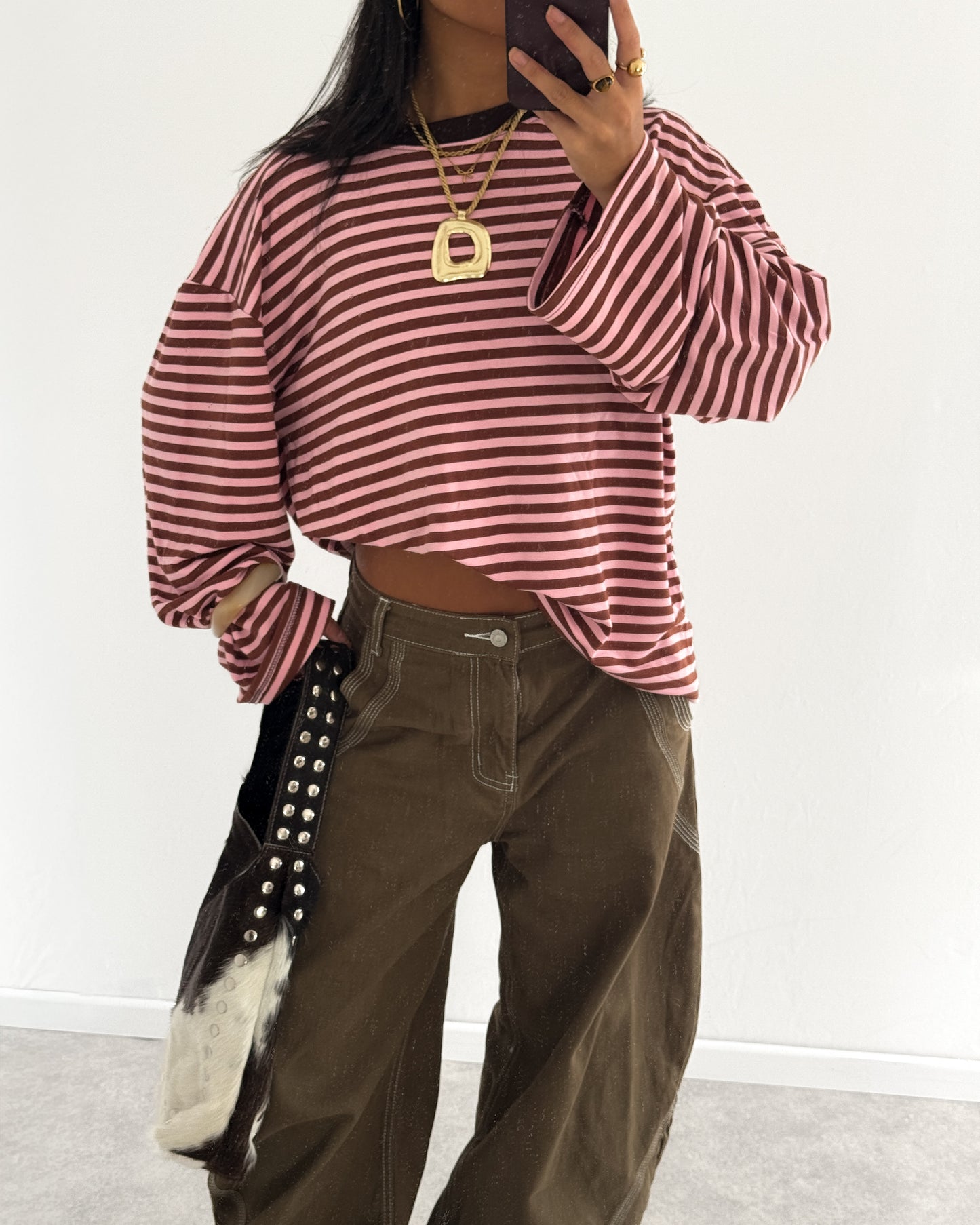 STRIPED LONGSLEEVE - PINK/BROWN