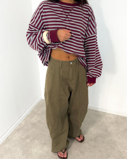 STRIPED SWEATER LONGSLEEVE - BURGUNDY/GREY