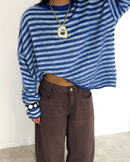STRIPED FUZZY KNIT - BLUE