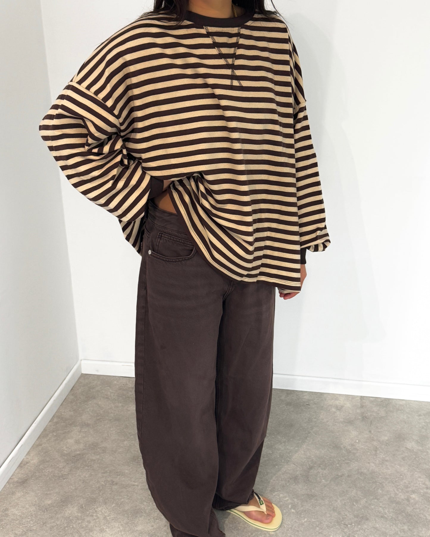 STRIPED SWEATER LONGSLEEVE - BEIGE/BROWN
