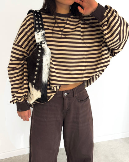 STRIPED SWEATER LONGSLEEVE - BEIGE/BROWN