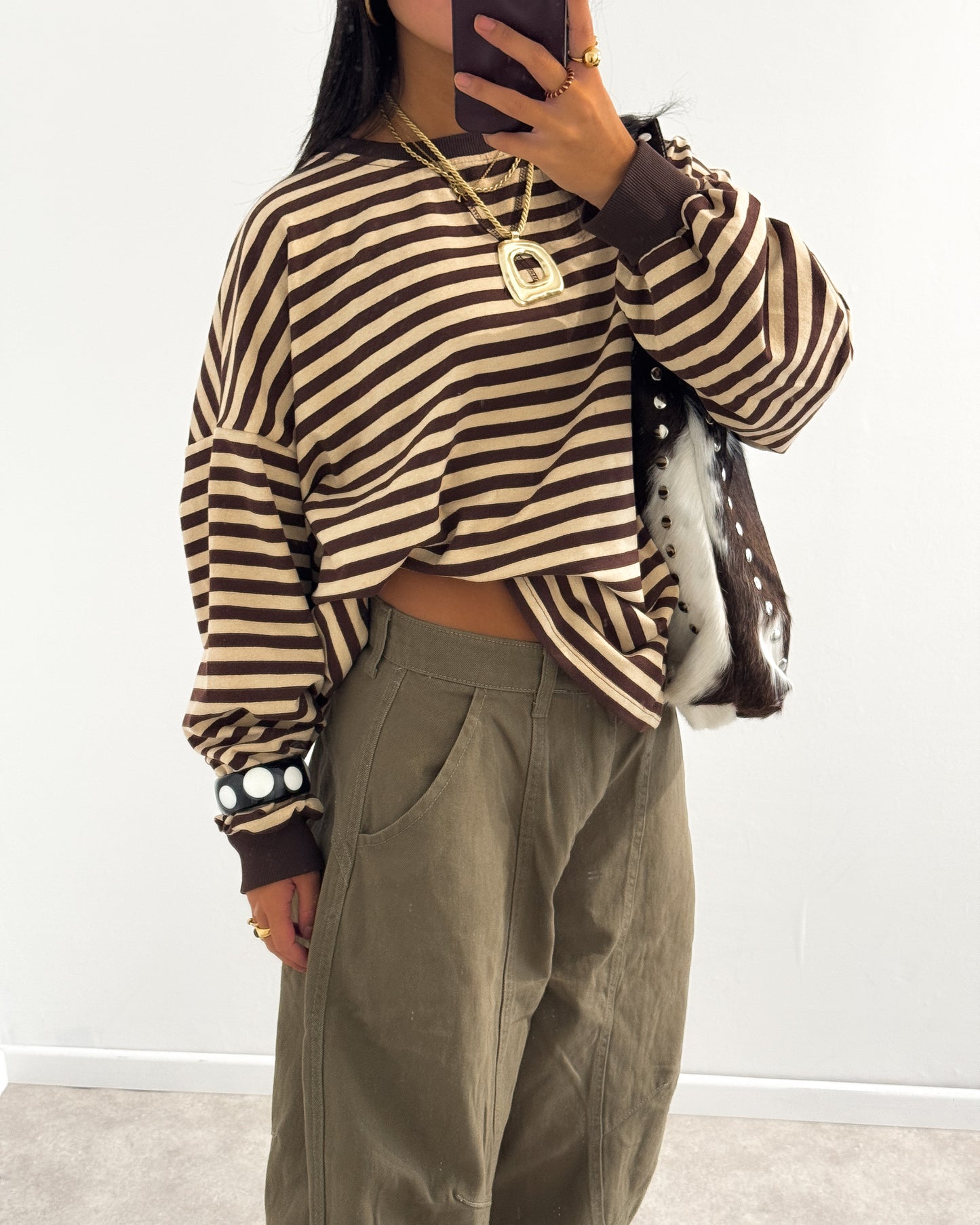 STRIPED SWEATER LONGSLEEVE - BEIGE/BROWN