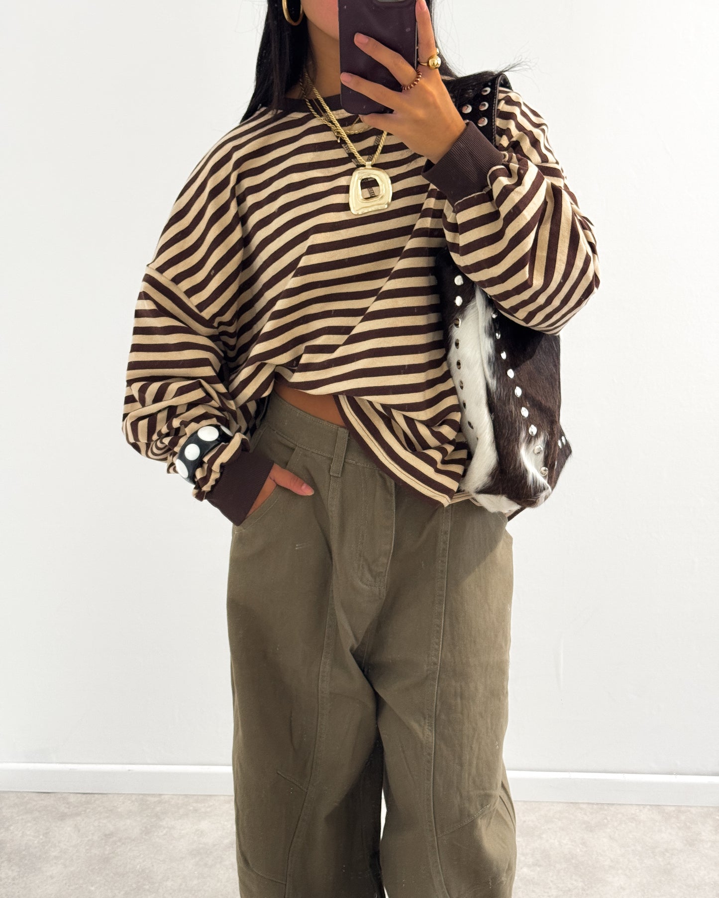 STRIPED SWEATER LONGSLEEVE - BEIGE/BROWN