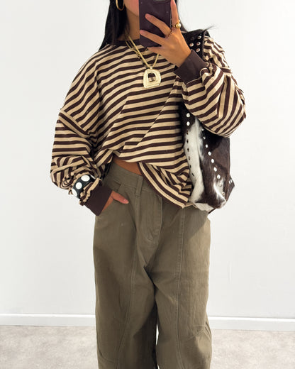 STRIPED SWEATER LONGSLEEVE - BEIGE/BROWN