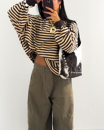 STRIPED SWEATER LONGSLEEVE - BEIGE/BROWN