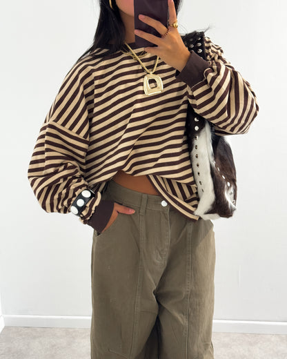 STRIPED SWEATER LONGSLEEVE - BEIGE/BROWN