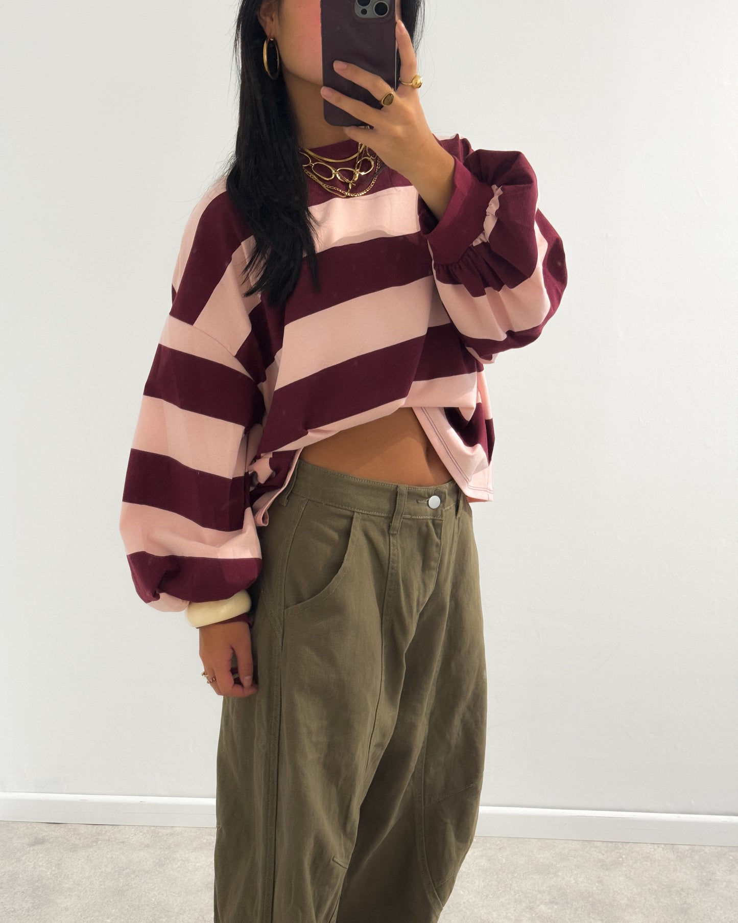 BOLD STRIPED SWEATER LONGSLEEVE - BURGUNDY/PINK