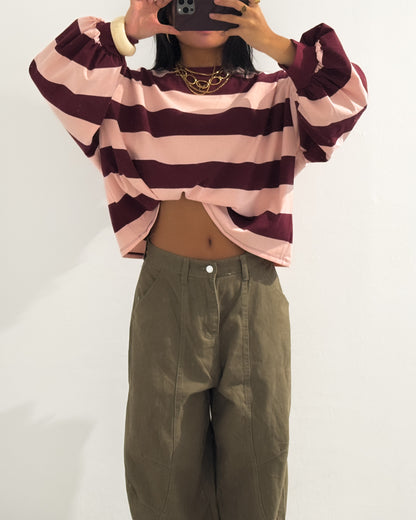 BOLD STRIPED SWEATER LONGSLEEVE - BURGUNDY/PINK