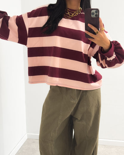 BOLD STRIPED SWEATER LONGSLEEVE - BURGUNDY/PINK