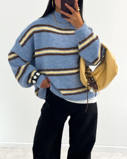 DOUBLE STRIPED FUZZY KNIT - BLUE