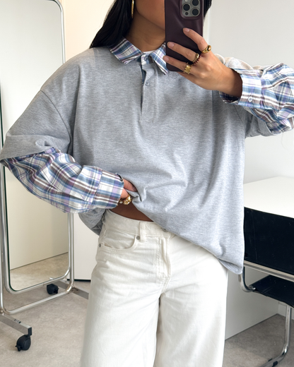 CHECKED POLO SHIRT - GREY