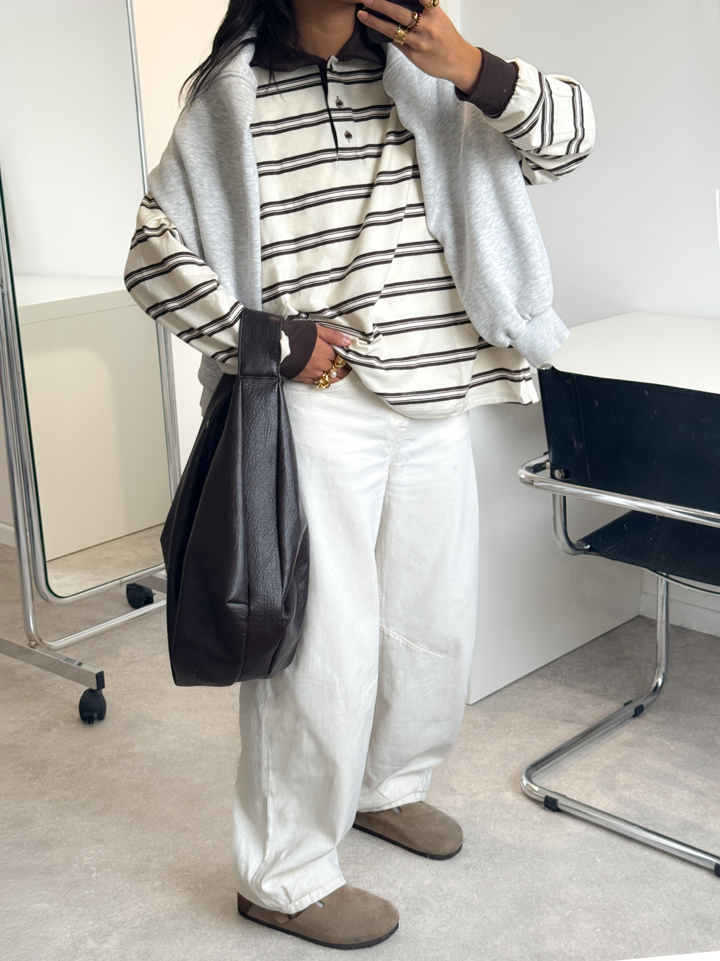 STRIPED POLO - CREAM/BROWN