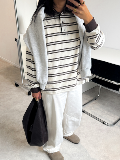 STRIPED POLO - CREAM/BROWN