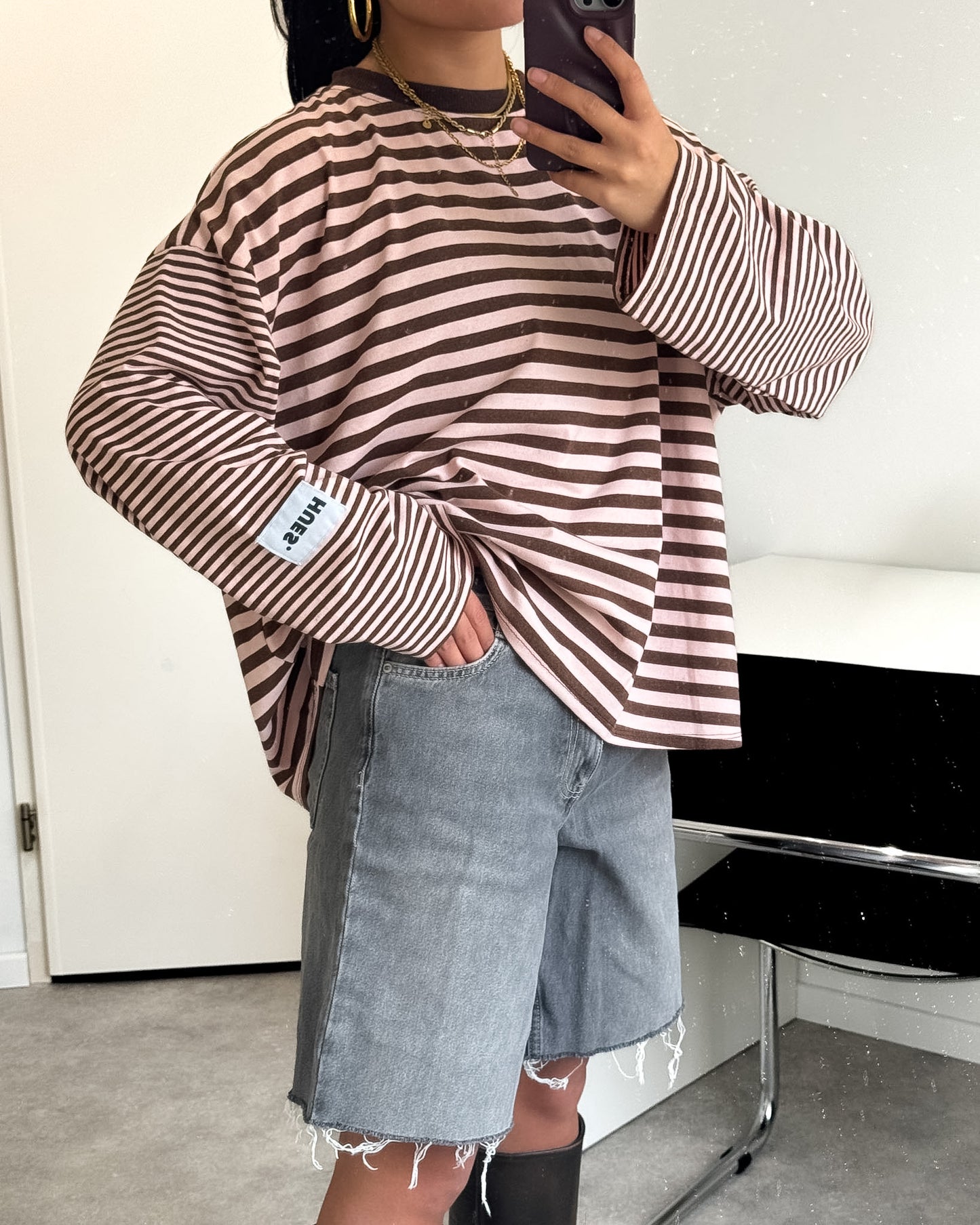 STRIPED LONGSLEEVE - PINK/BROWN
