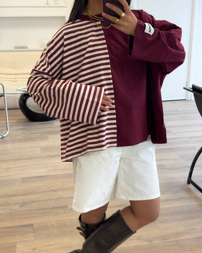 DUAL STRIPES LONGSLEEVE - BURGUNDY