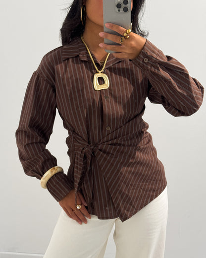 STRIPED SHIRT WITH SIDE KNOT - DARK RAMOON