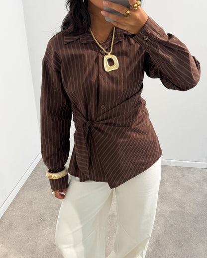 STRIPED SHIRT WITH SIDE KNOT - DARK RAMOON