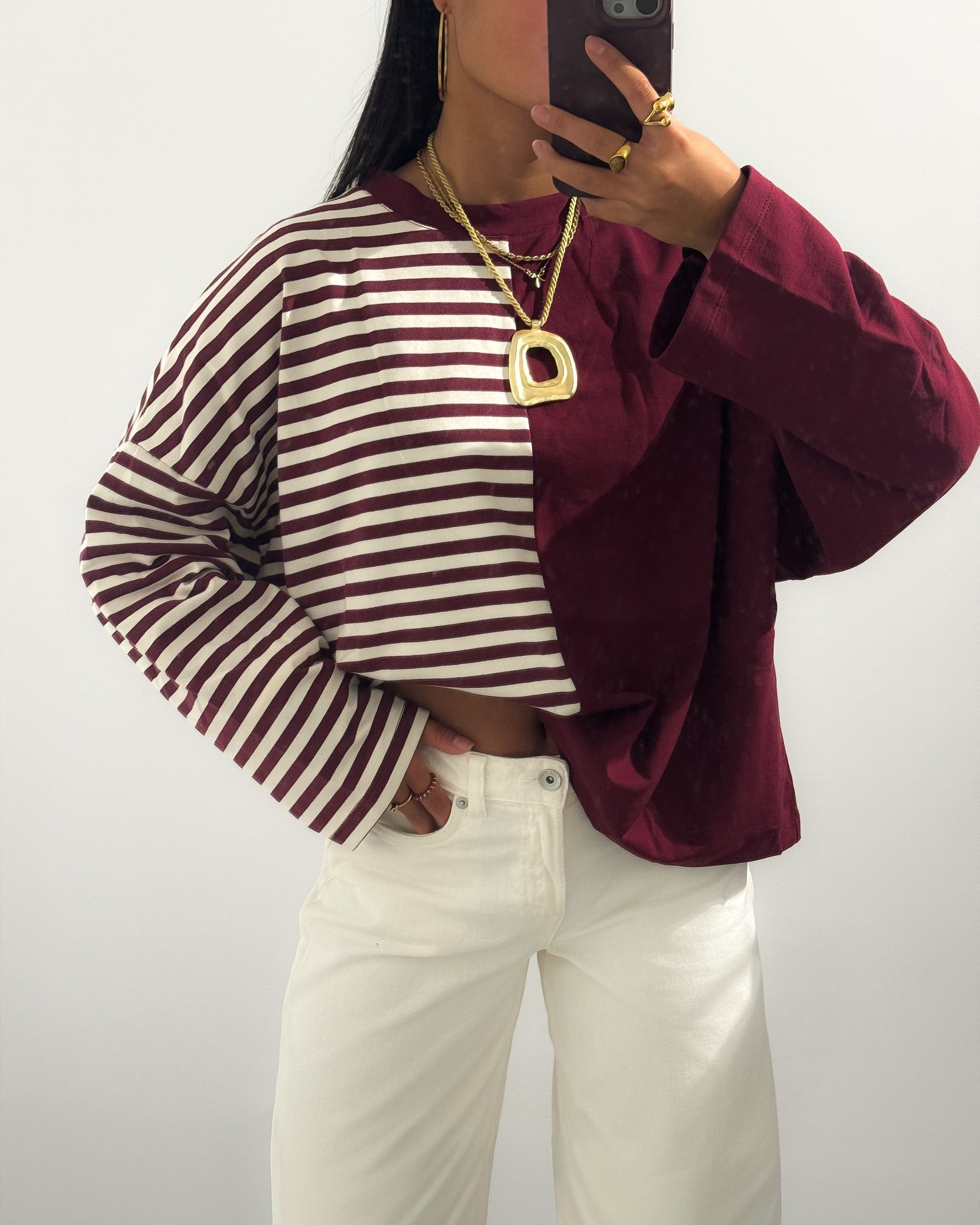 DUAL STRIPES LONGSLEEVE - BURGUNDY
