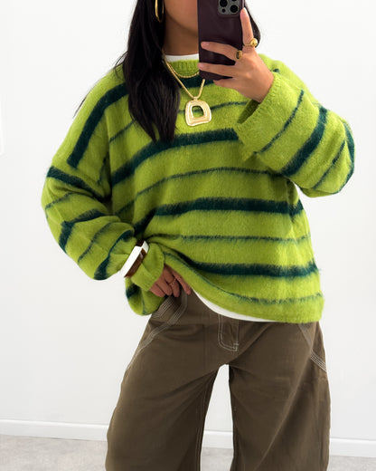STRIPED MOHAIRMIX KNIT - GREEN