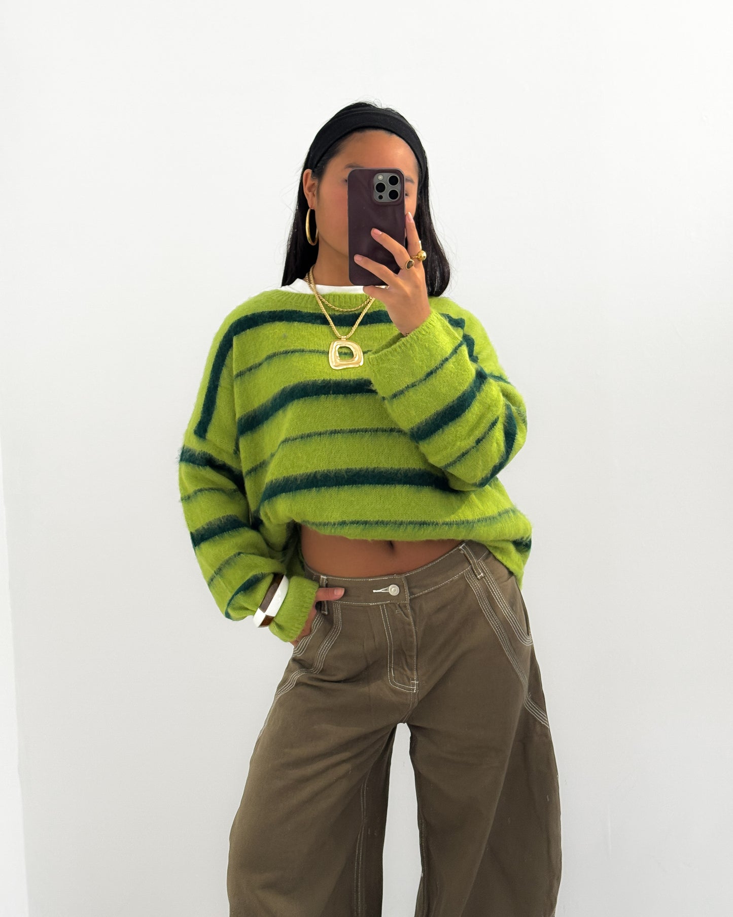 STRIPED MOHAIRMIX KNIT - GREEN