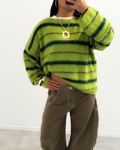STRIPED MOHAIRMIX KNIT - GREEN
